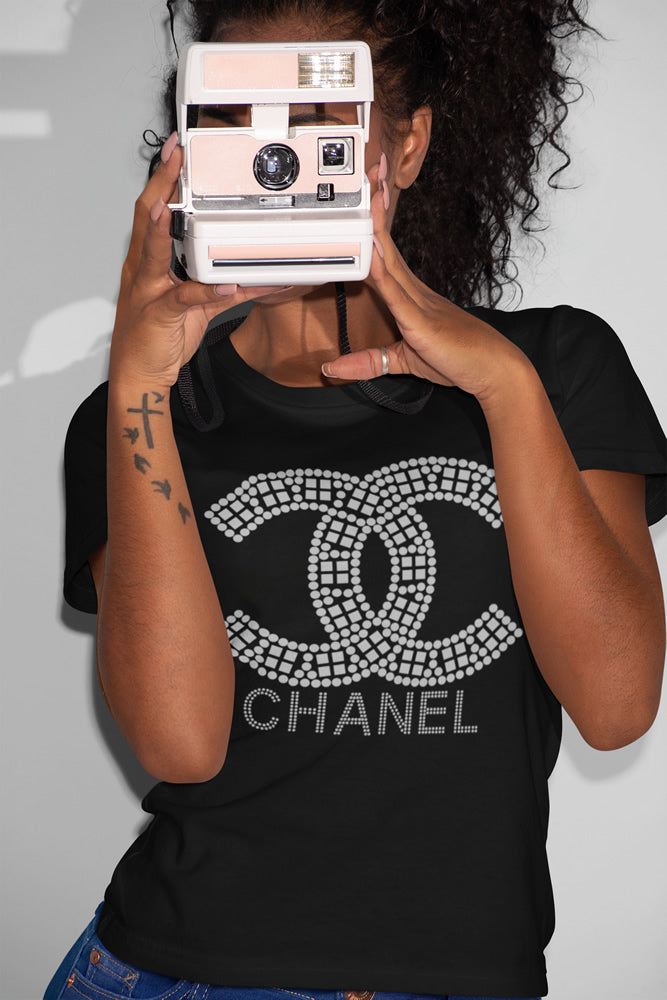 CHANEL CC Metal and Rhinestone T-shirt; Design-C13