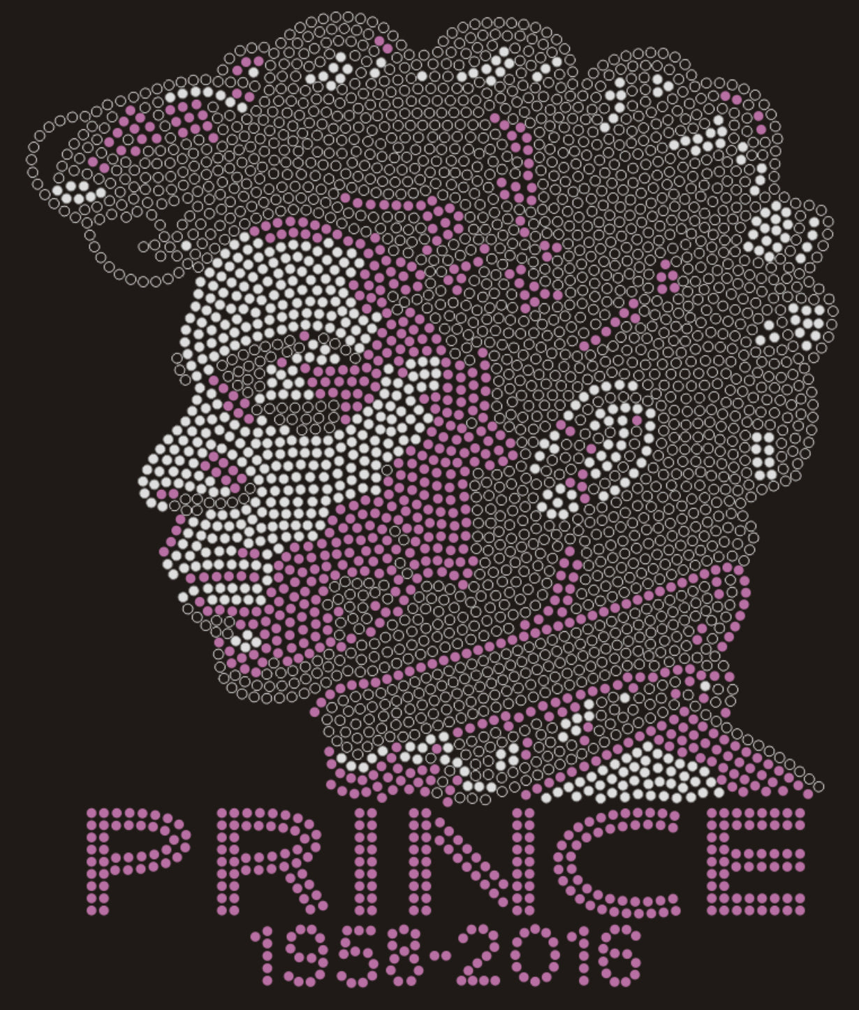 PRINCE 1958-2016 Rhinestone T-shirt; music, celebrity; Large design; Design-PR2