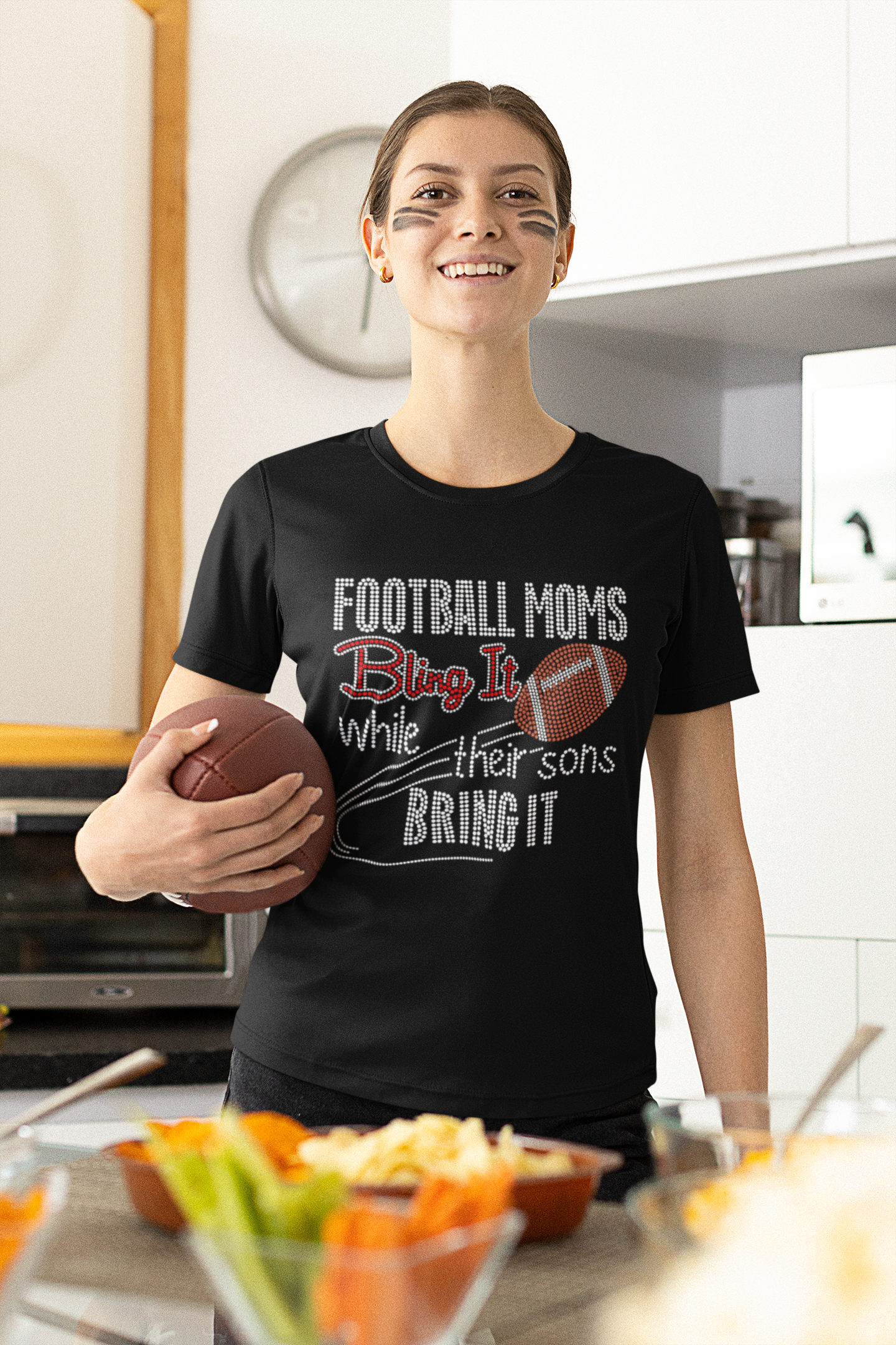 Football Moms Bling It While Their Sons Bring It Rhinestone T-shirt; Design FB-1