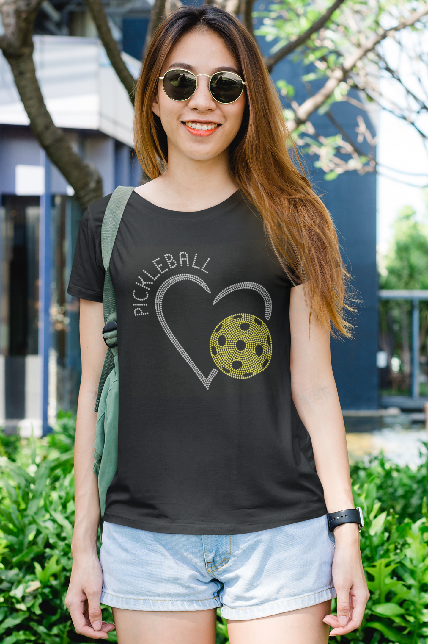 Pickleball Heart Ball Rhinestone T-shirt; Design-PCKB2