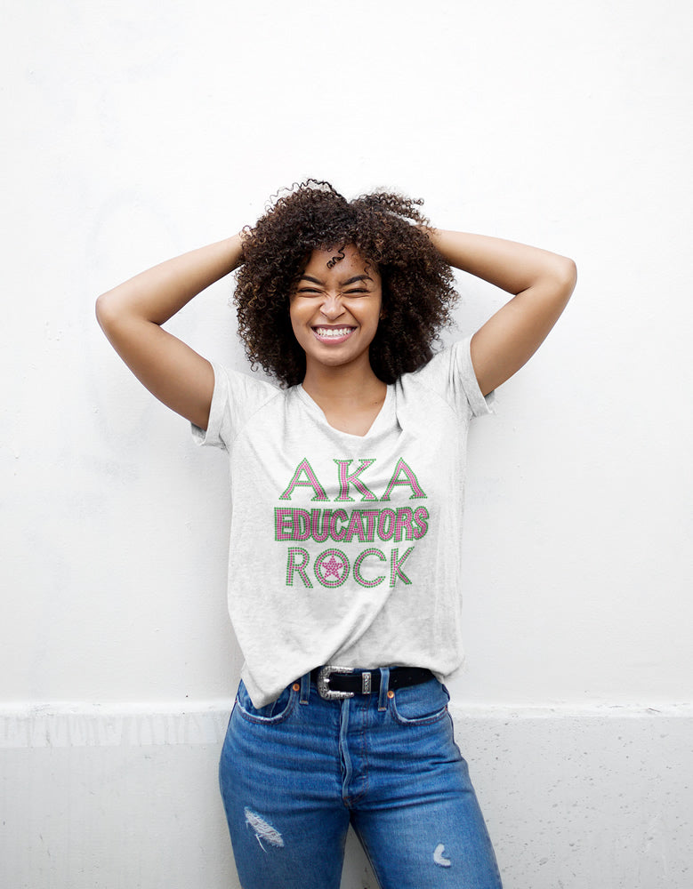 AKA Educators Rock Rhinestone T-shirt; Alpha Kappa Alpha, Greek; Design-AK2