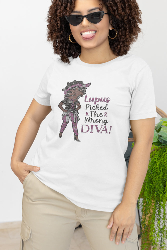 Lupus Picked the Wrong Diva Rhinestone T-shirt; Black Betty Boop; Large design; Design-MED1