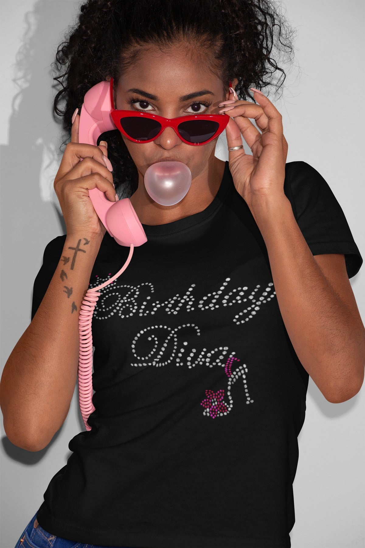 Birthday Diva Rhinestone T-shirt; crown, sandal; Design: BDIVA-1