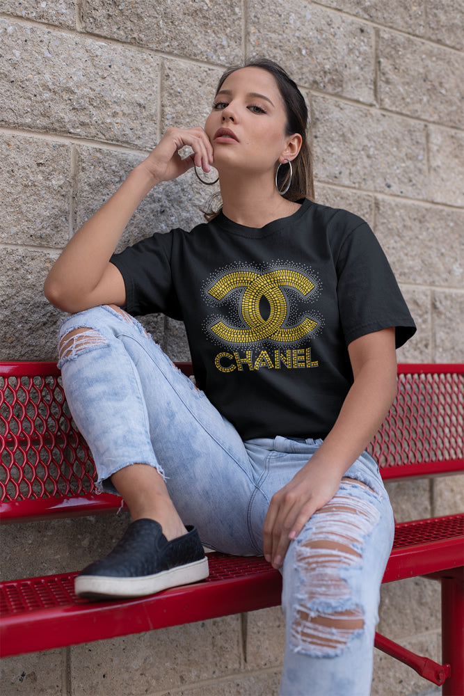 CHANEL Metal & Rhinestone T-shirt; CC; Design-C1