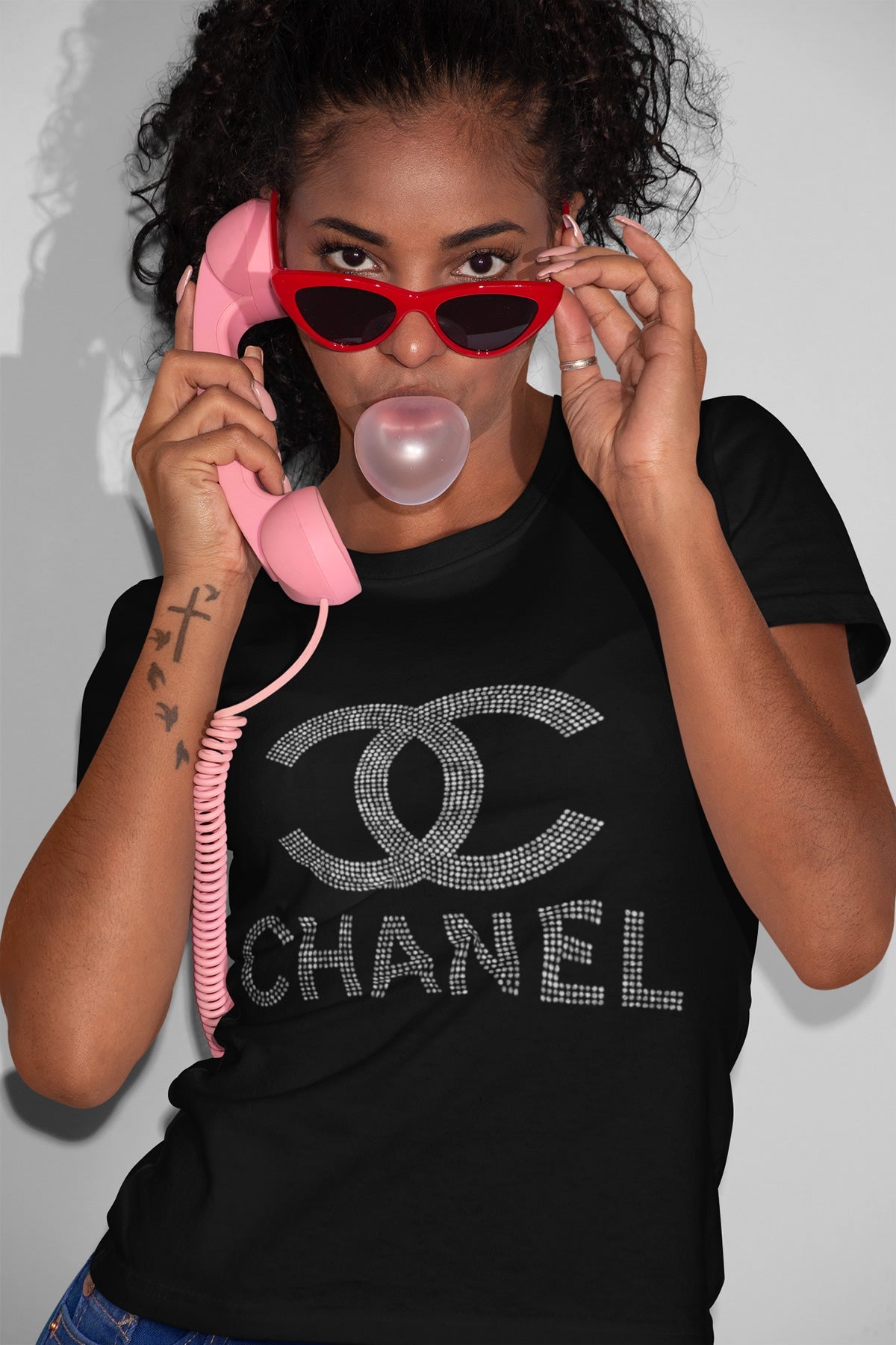 CHANEL Rhinestone T-shirt; CC; Design-C2