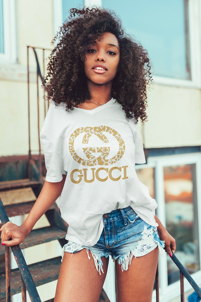 GUCCI Rhinestone T-shirt; GG; Design-G3