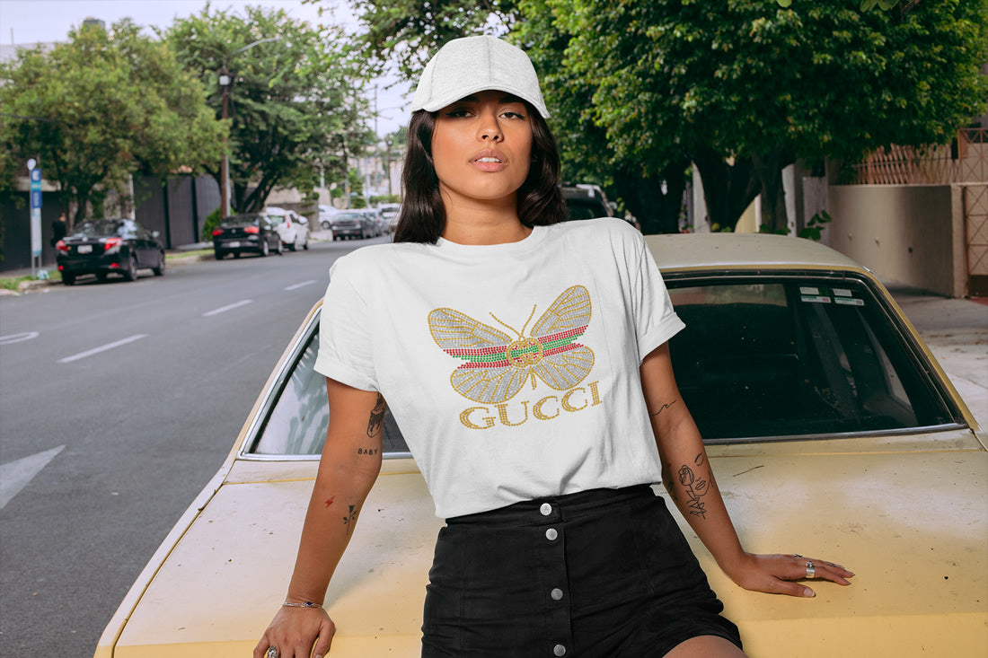 GUCCI Butterfly Rhinestone T-shirt; GG; Design-G6