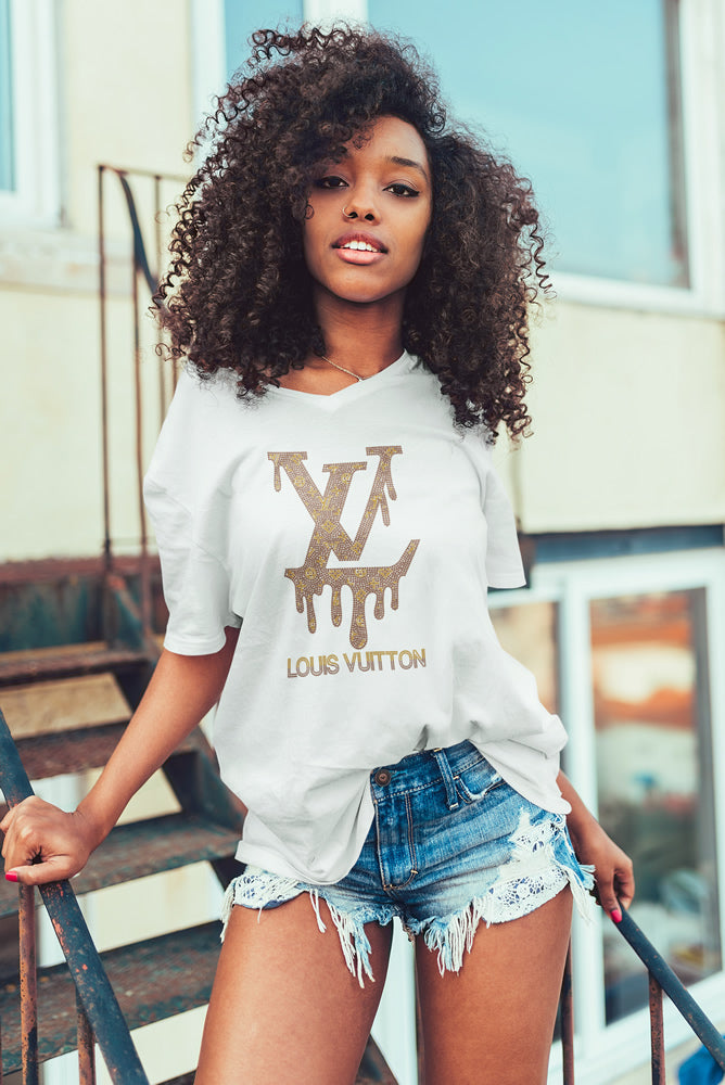 Louis Vuitton Drip Rhinestone T-shirt; LV, Large design; Design-LV8