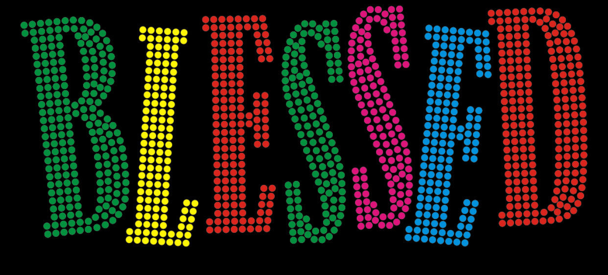 BLESSED Colorful Rhinestone T-shirt; religious; Design BLES-1