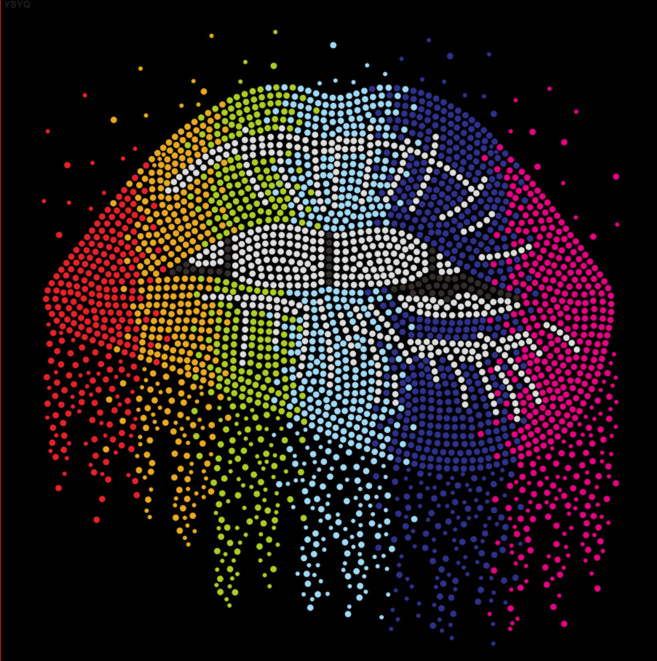 Lips Drip Colorful Rhinestone T-shirt; rainbow; Large design; LIPS-2