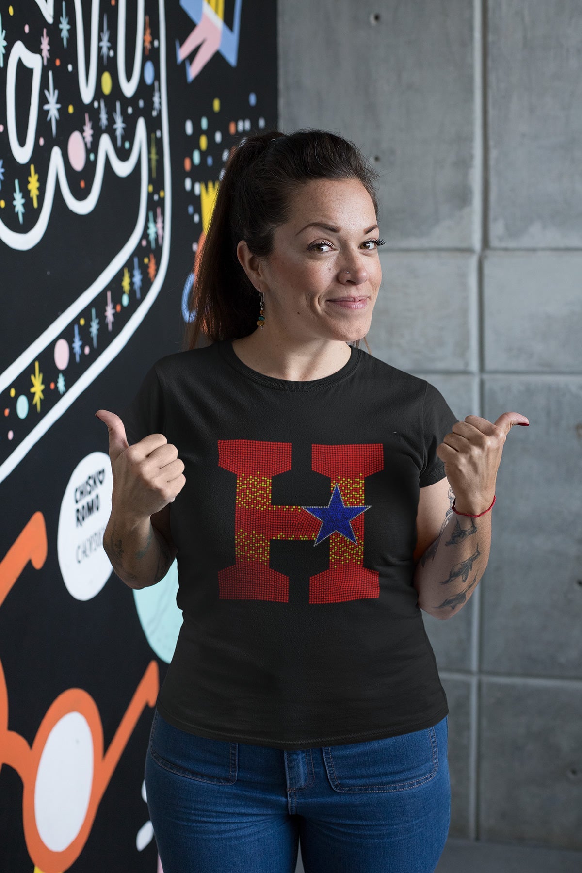 Large "H" and Star Rhinestone T-shirt; Astros, baseball, H-Town, Houston; Design-HA5