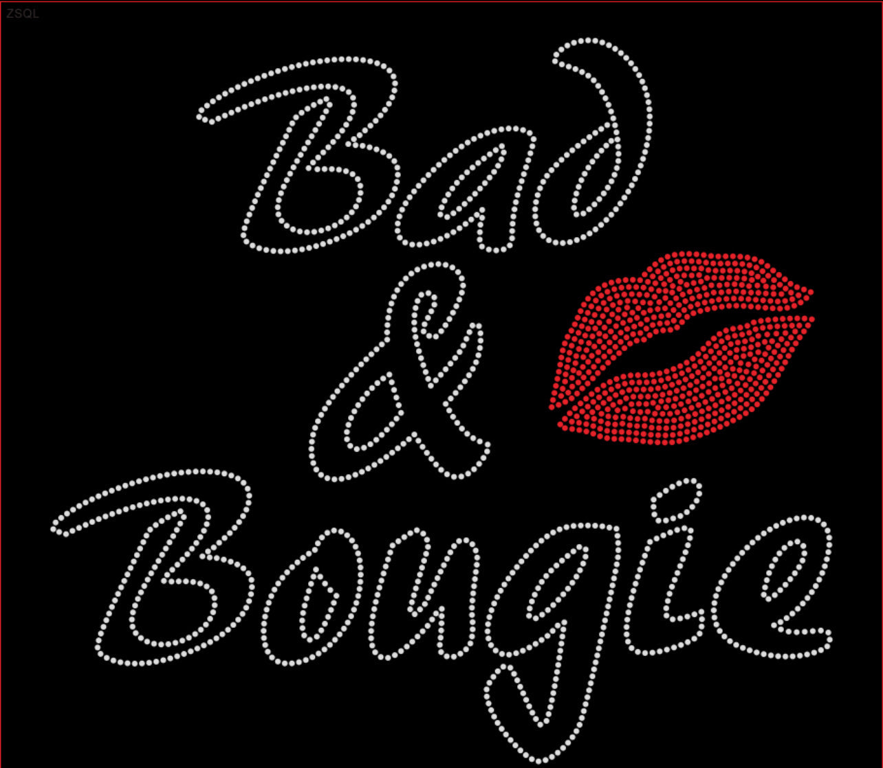 Bad & Bougie Rhinestone T-shirt; red lips; Large design; BOUGIE-1