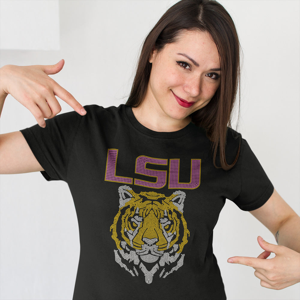 LSU Tiger Rhinestone T-shirt; Louisiana State University; Design-LS2