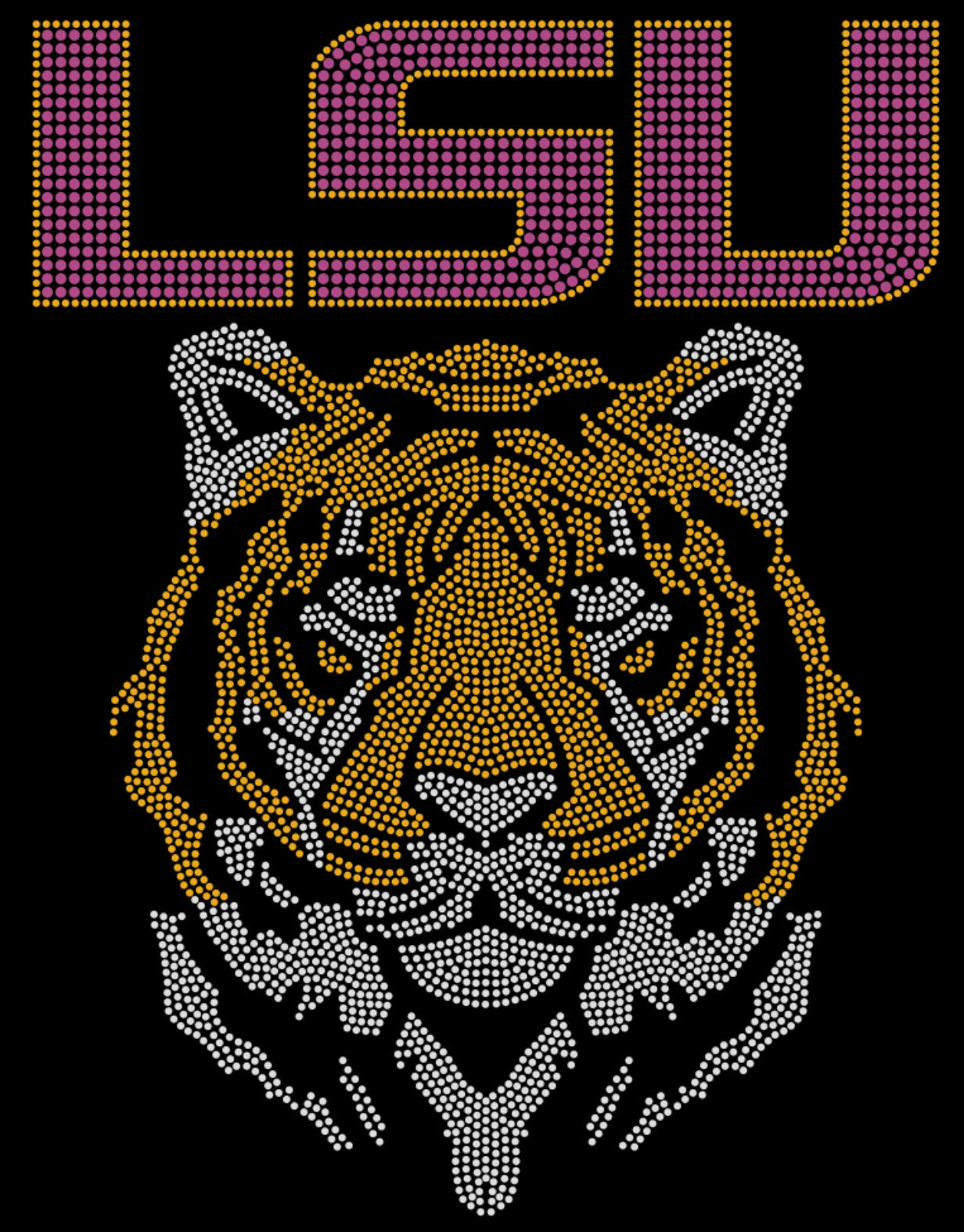 LSU Tiger Rhinestone T-shirt; Louisiana State University; Design-LS2