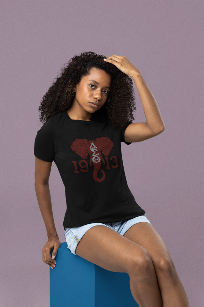 Delta Sigma Theta Elephant 1913 Rhinestone T-shirt; DST, Greek; Large design; Design-DS2