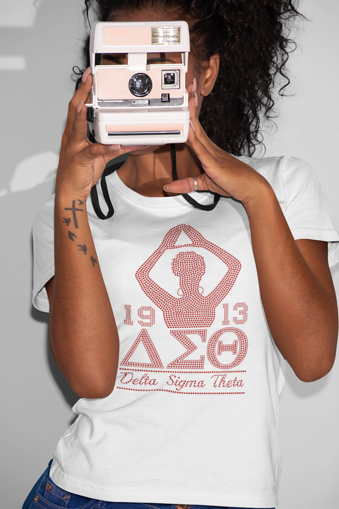Delta Sigma Theta 1913 Lady Rhinestone T-shirt; DST, Greek; Large design; Design-DS3