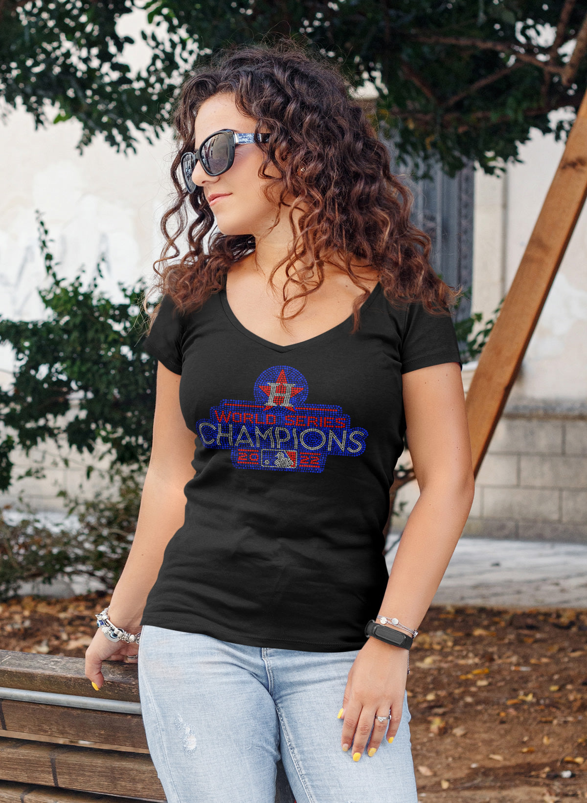 World Series Champions 2022 Rhinestone T-shirt; Astros, baseball, Houston, "H", star; Large design; Design-HA7