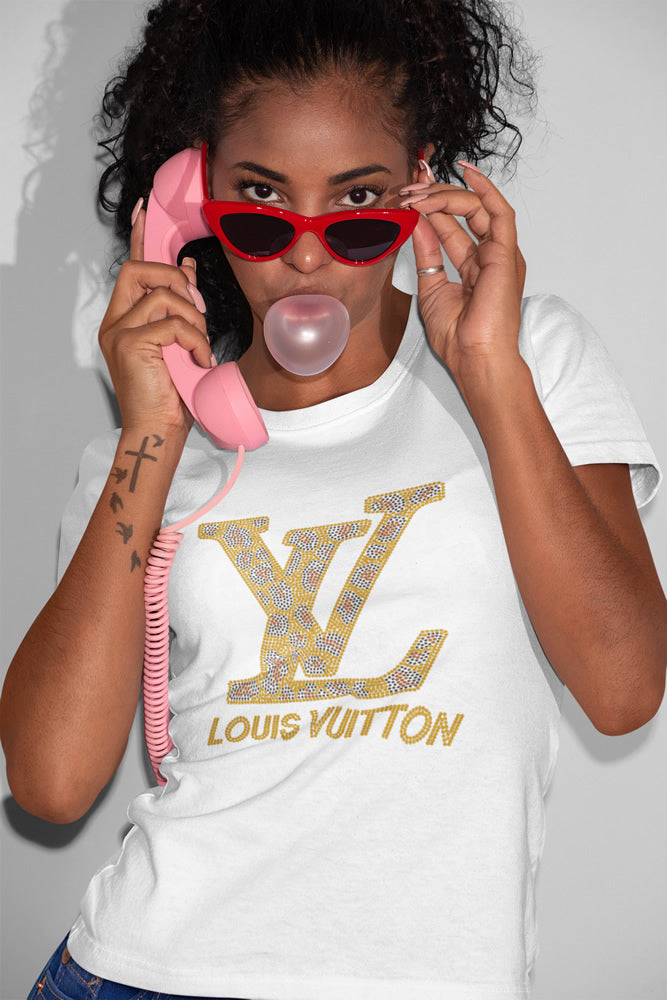Louis Vuitton Leopard Rhinestone T-shirt; LV; Large design; Design-LV13
