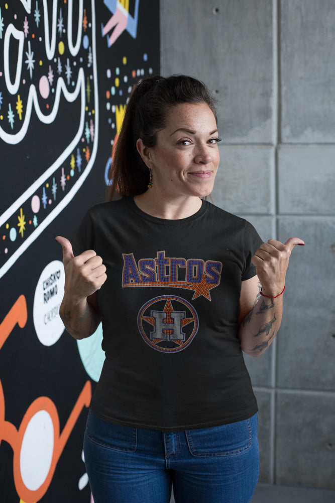 Astros "H" and Star Rhinestone T-shirt; baseball, Houston, H-Town; Design-HA10