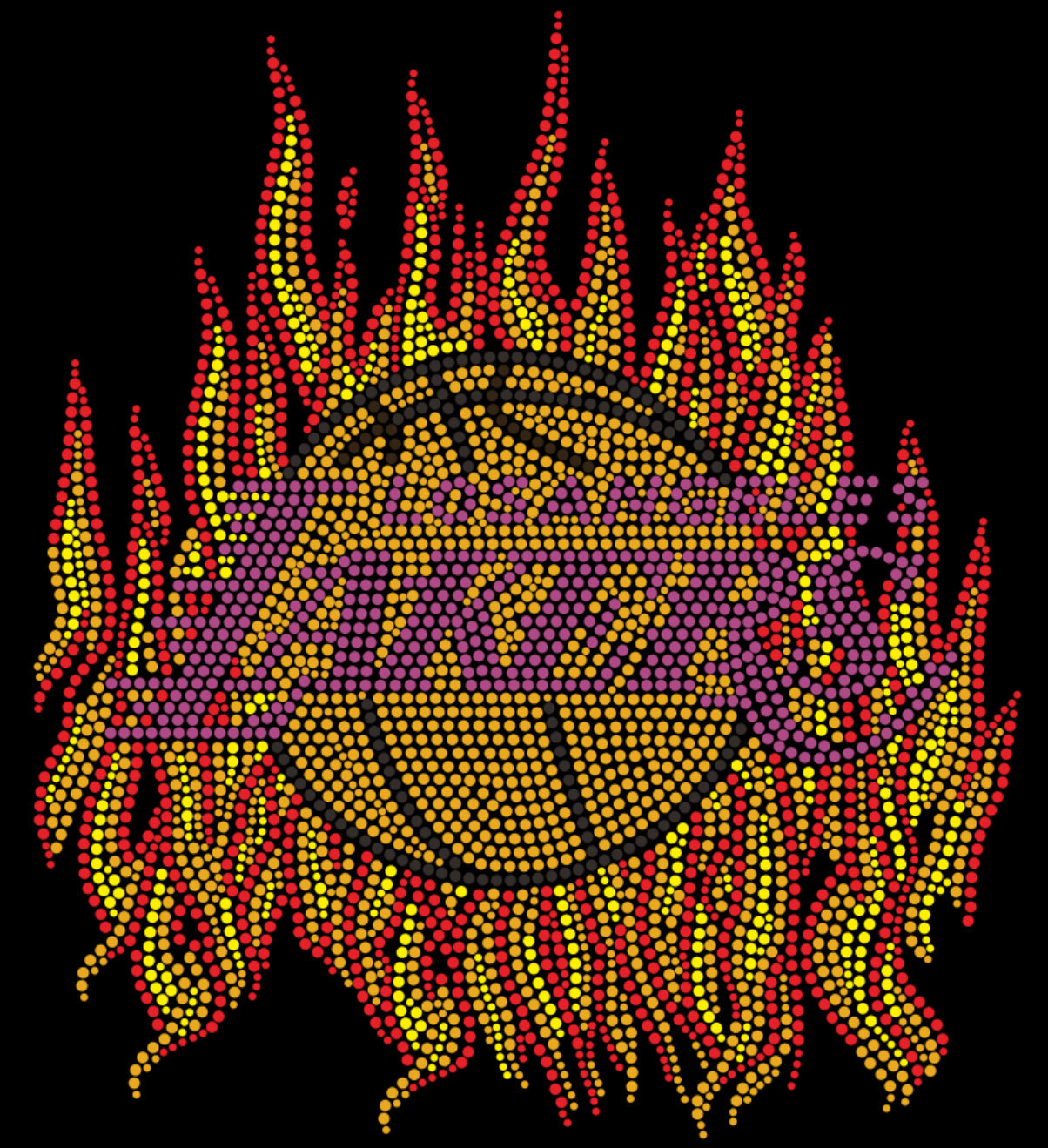 Los Angeles Lakers Flaming Ball Rhinestone T-shirt; Large design; basketball, LA; Design-LA1