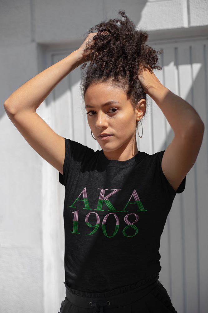 AKA 1908 Rhinestone T-shirt; Alpha Kappa Alpha, Greek; Design-AK8