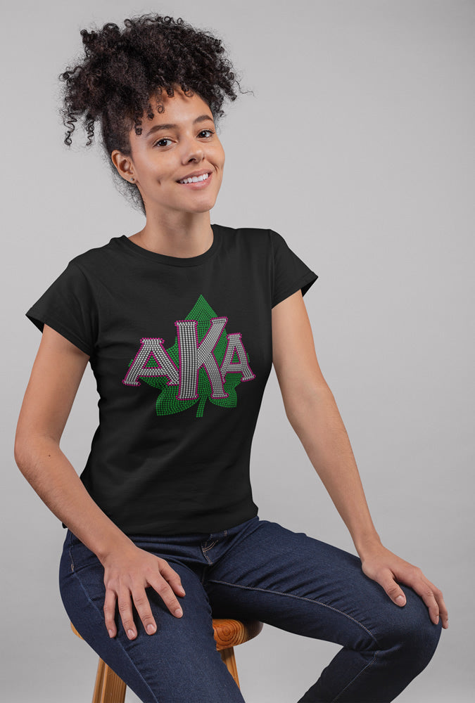 AKA Ivy Leaf Rhinestone T-shirt; Alpha Kappa Alpha, Greek; Design-AK9