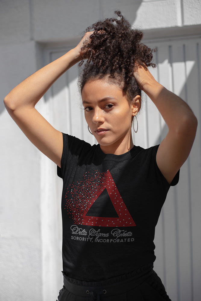 Delta Sigma Theta Sorority Incorporated Triangle Rhinestone T-shirt; DST, Greek; Design-DS6