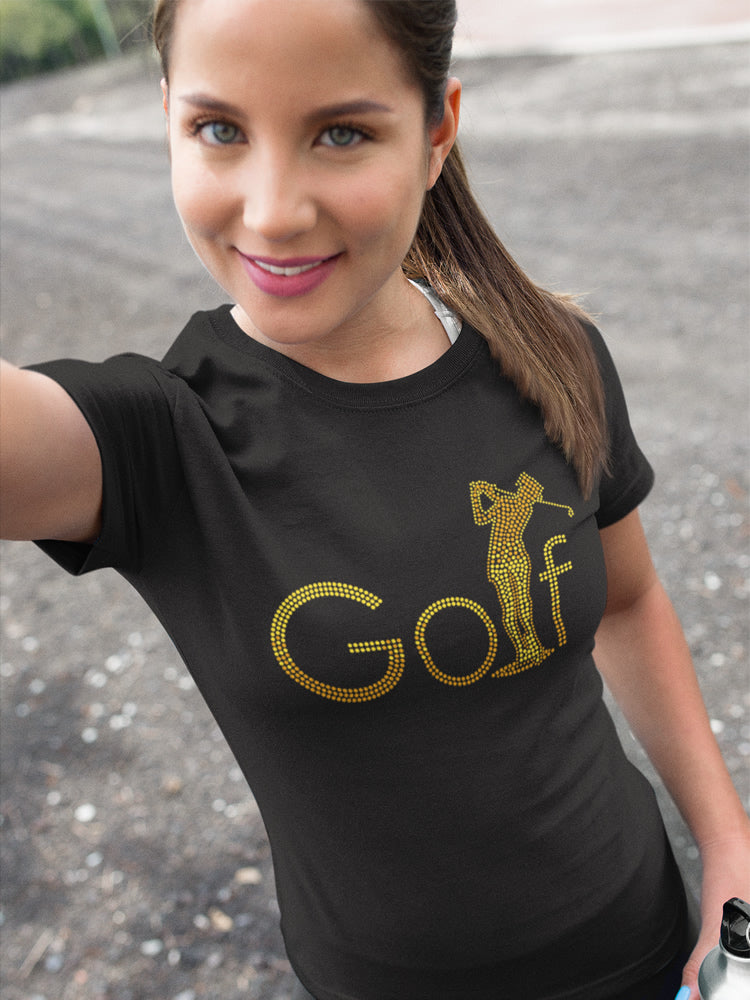Golf Silhouette Rhinestone T-shirt; club, tee; Design GOLF-3