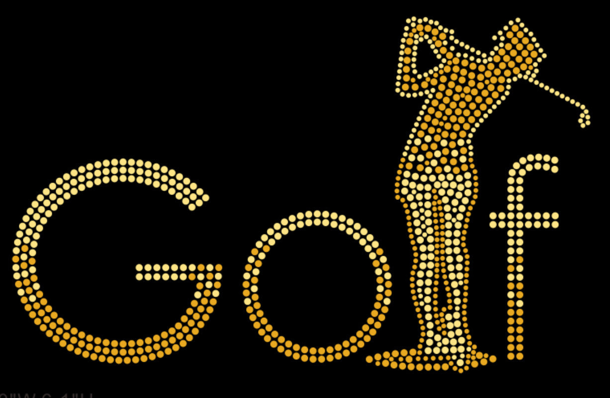 Golf Silhouette Rhinestone T-shirt; club, tee; Design GOLF-3