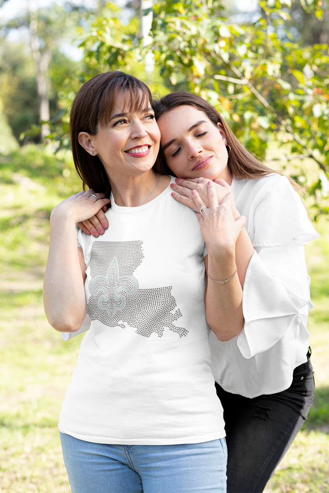 Fleur de Lis in Louisiana (State) Rhinestone T-shirt; Louisiana; Design FLEUR-1