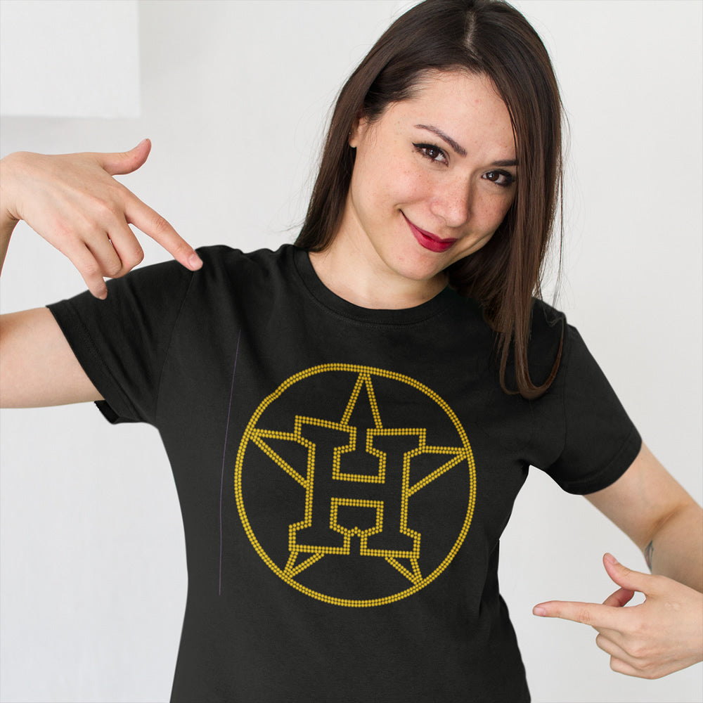 H Star Circle Rhinestone T-shirt; baseball, Astros, Houston, H-Town; Design-HA14