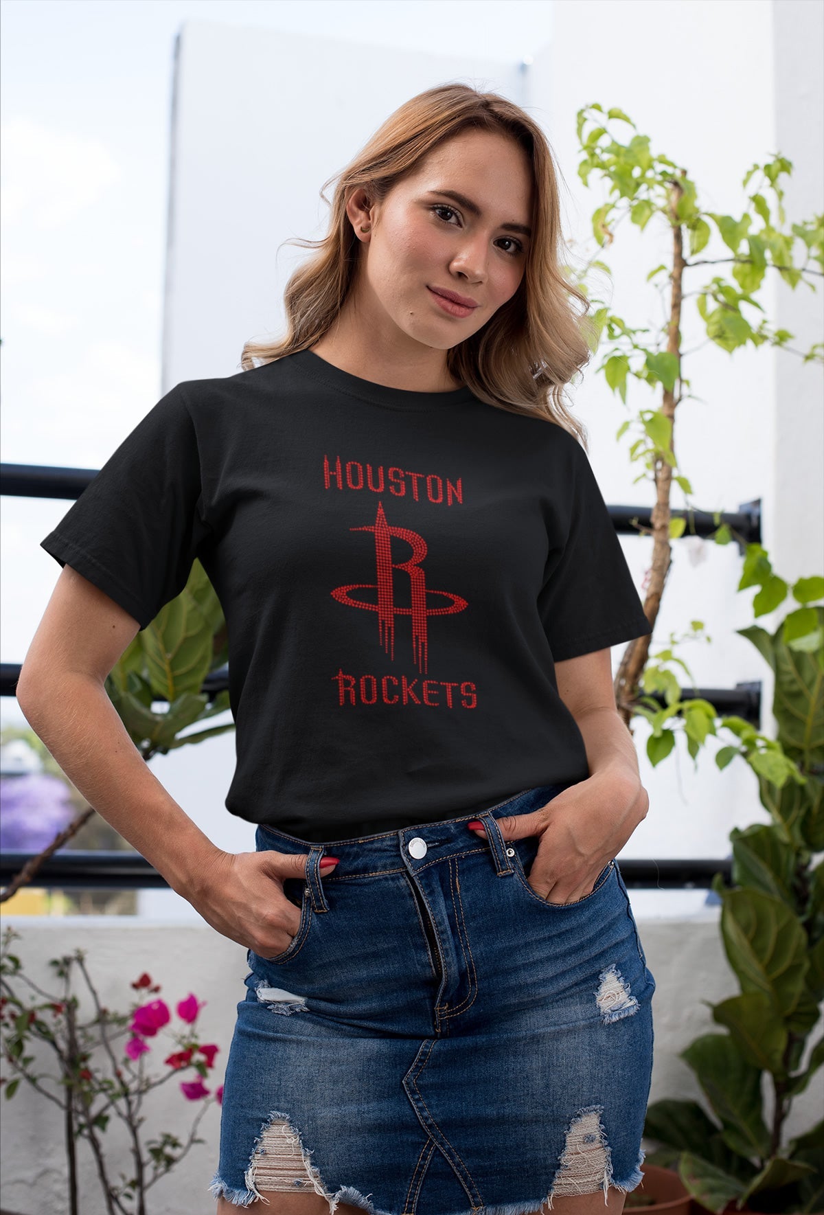 Houston Rockets Rhinestone T-shirt; basketball, H-Town; Large design; Design-HR2
