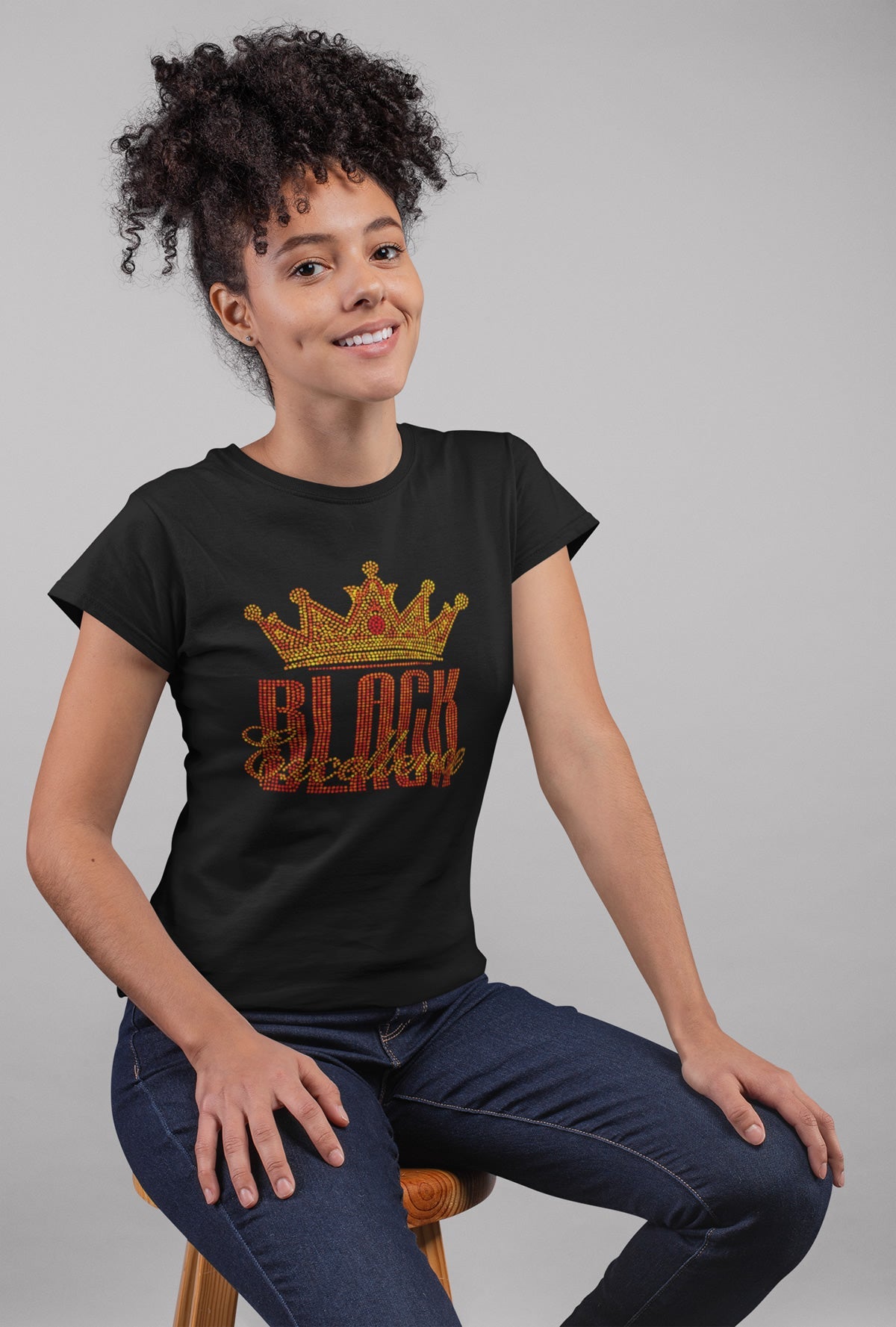 Black Excellence Rhinestone T-shirt; crown