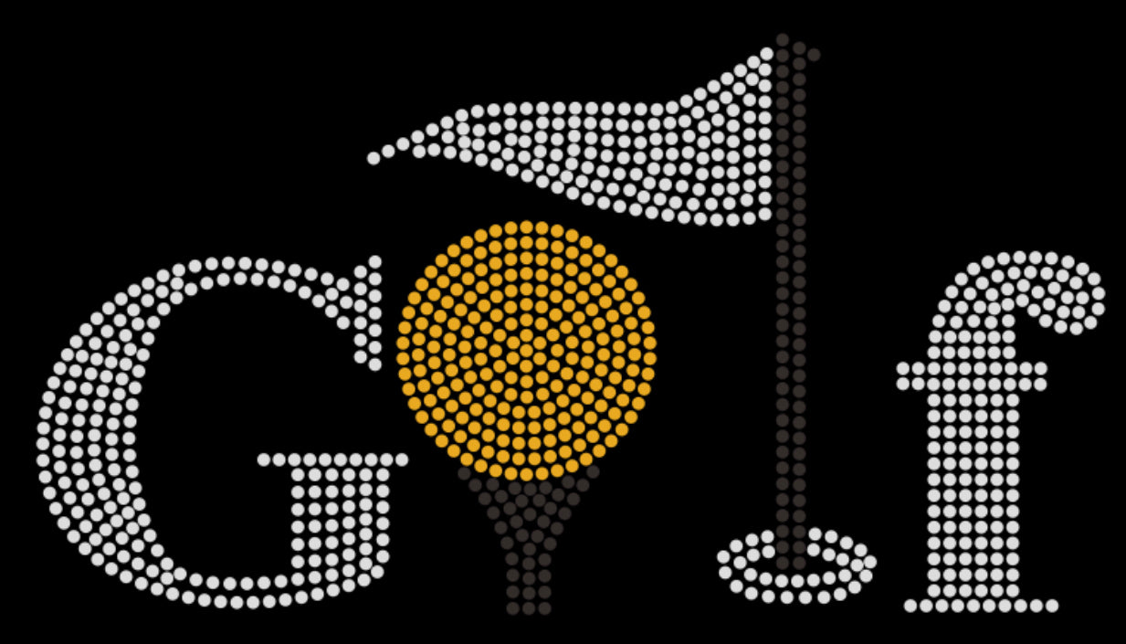Golf Rhinestone T-shirt; tee, ball, flag; Design GOLF-4