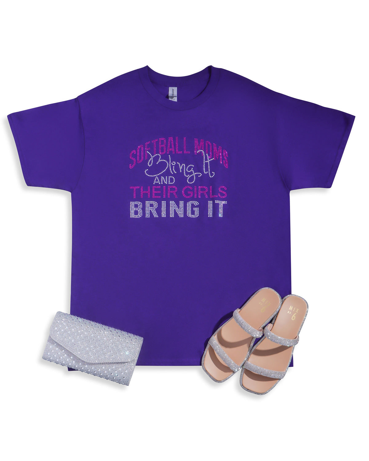 SOFTBALL MOMS Bling It and THEIR GIRLS BRING IT Rhinestone T-shirt; Design-SB2