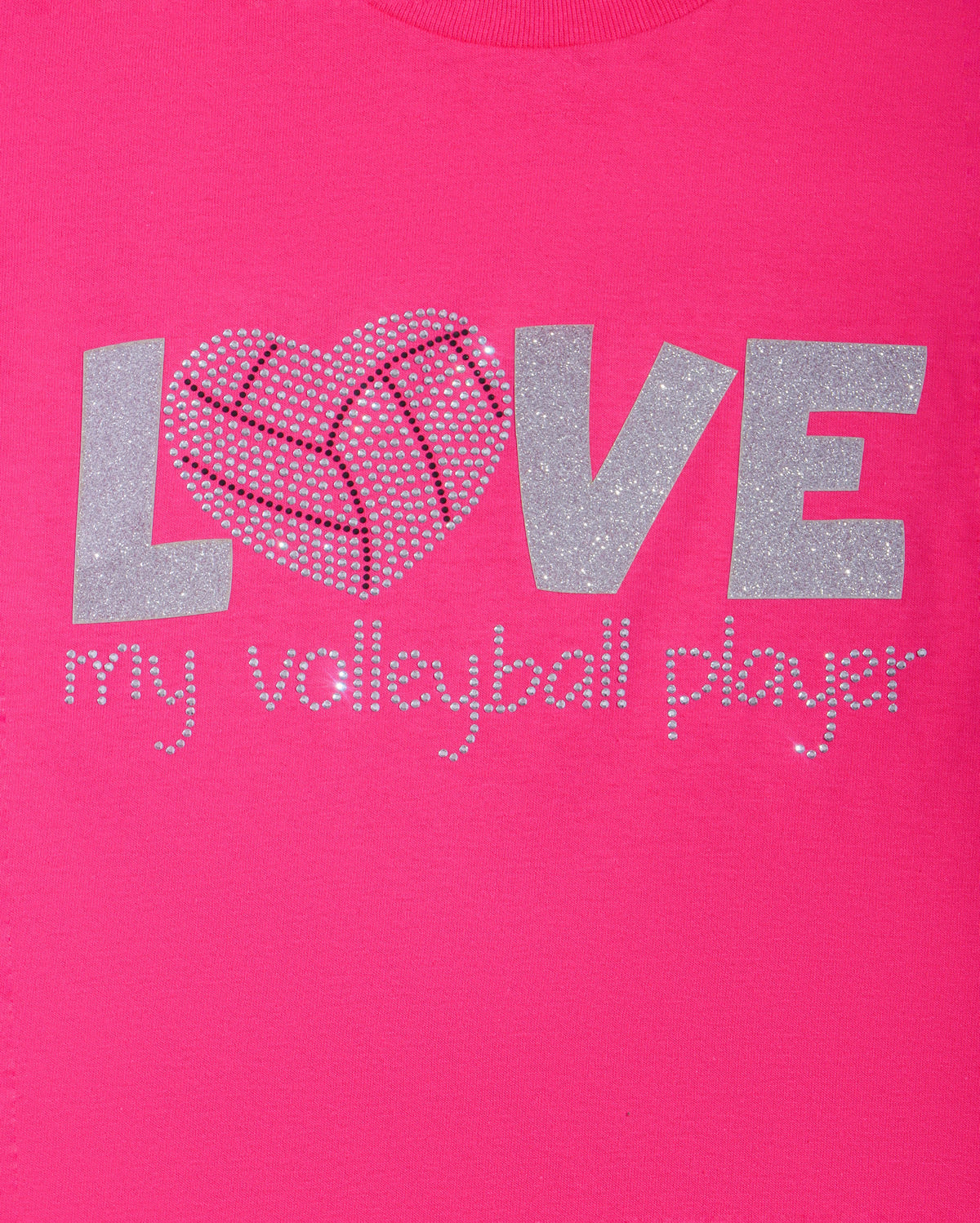 LOVE My Volleyball Player Rhinestone & Glitter Vinyl T-shirt; Design VBALL-2