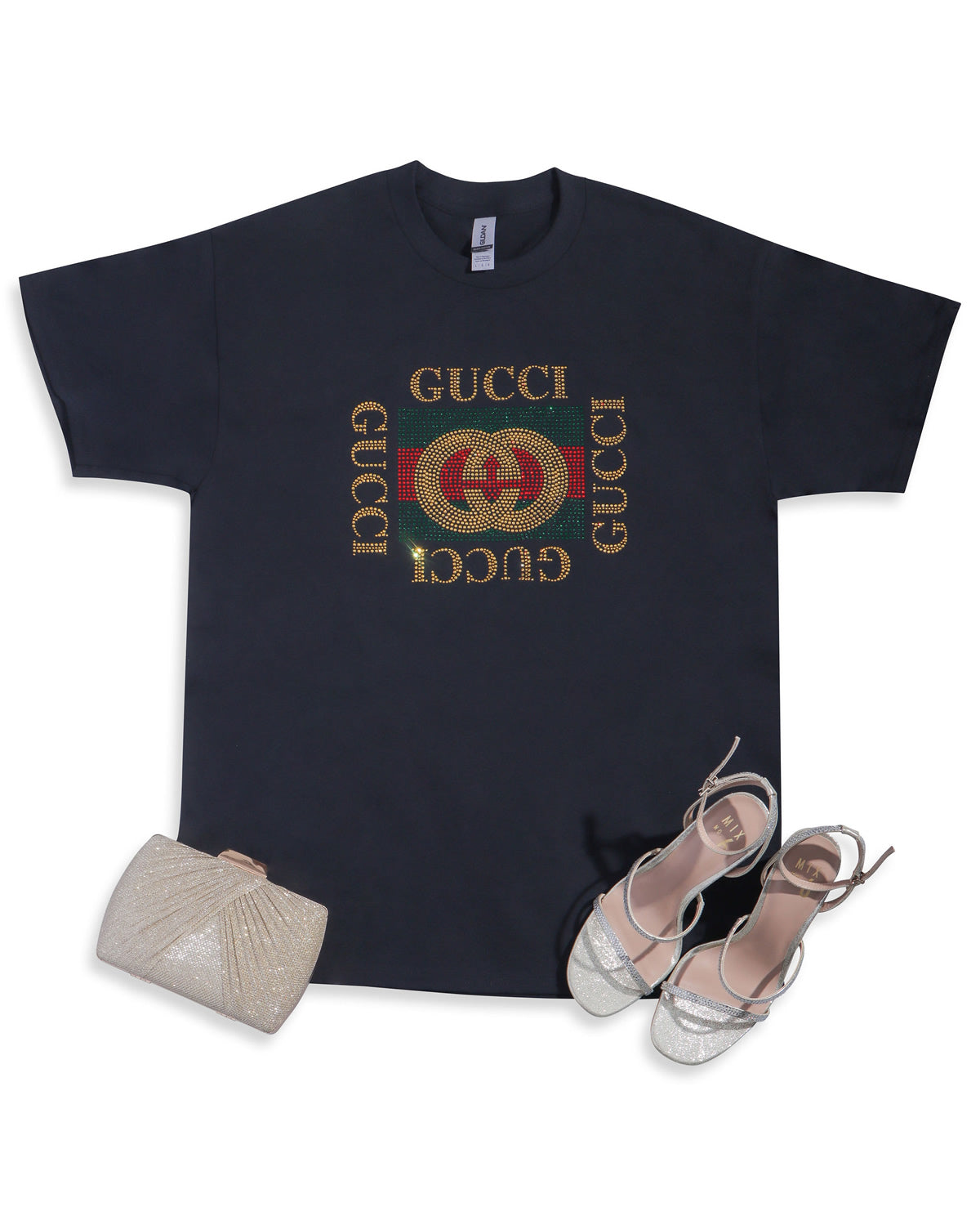 GUCCI Rhinestone T-shirt; GG square; Design-G1