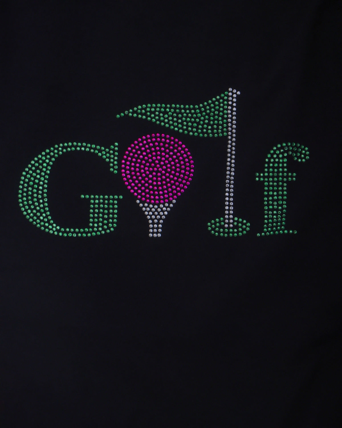 Golf Rhinestone T-shirt; tee, ball, flag; Design GOLF-6