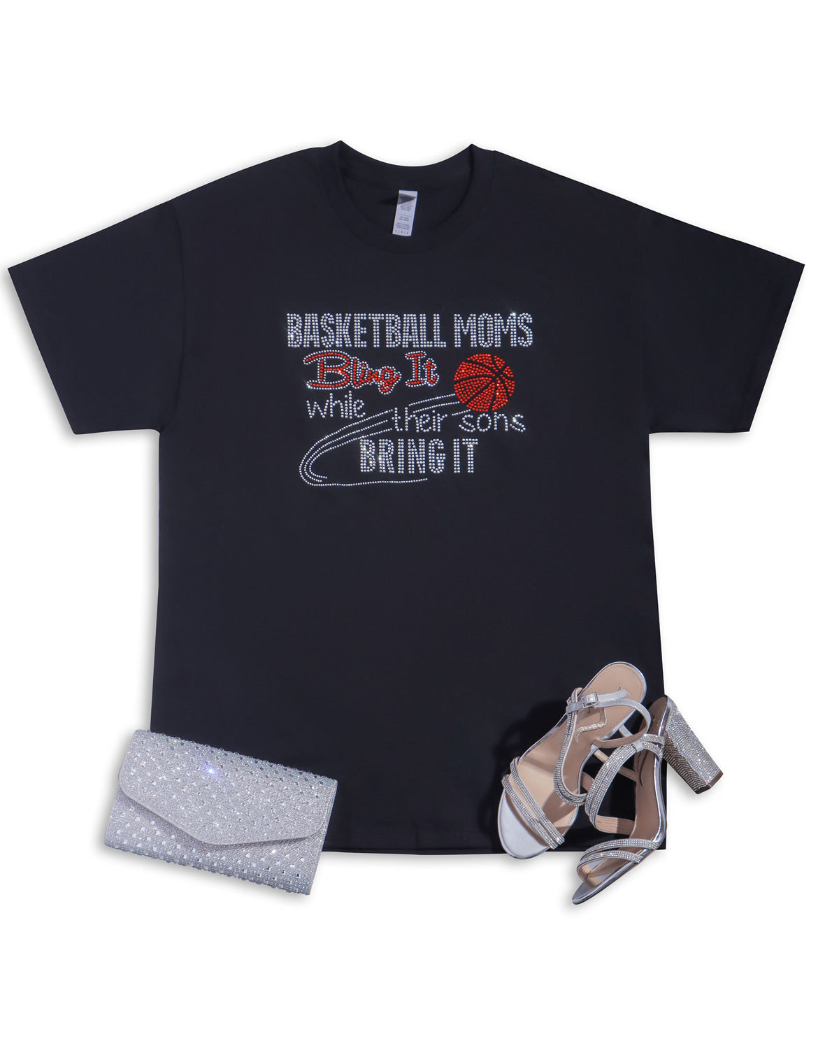 BASKETBALL MOMS Bling It While Their Sons BRING IT Rhinestone T-shirt; Design BSKB-3
