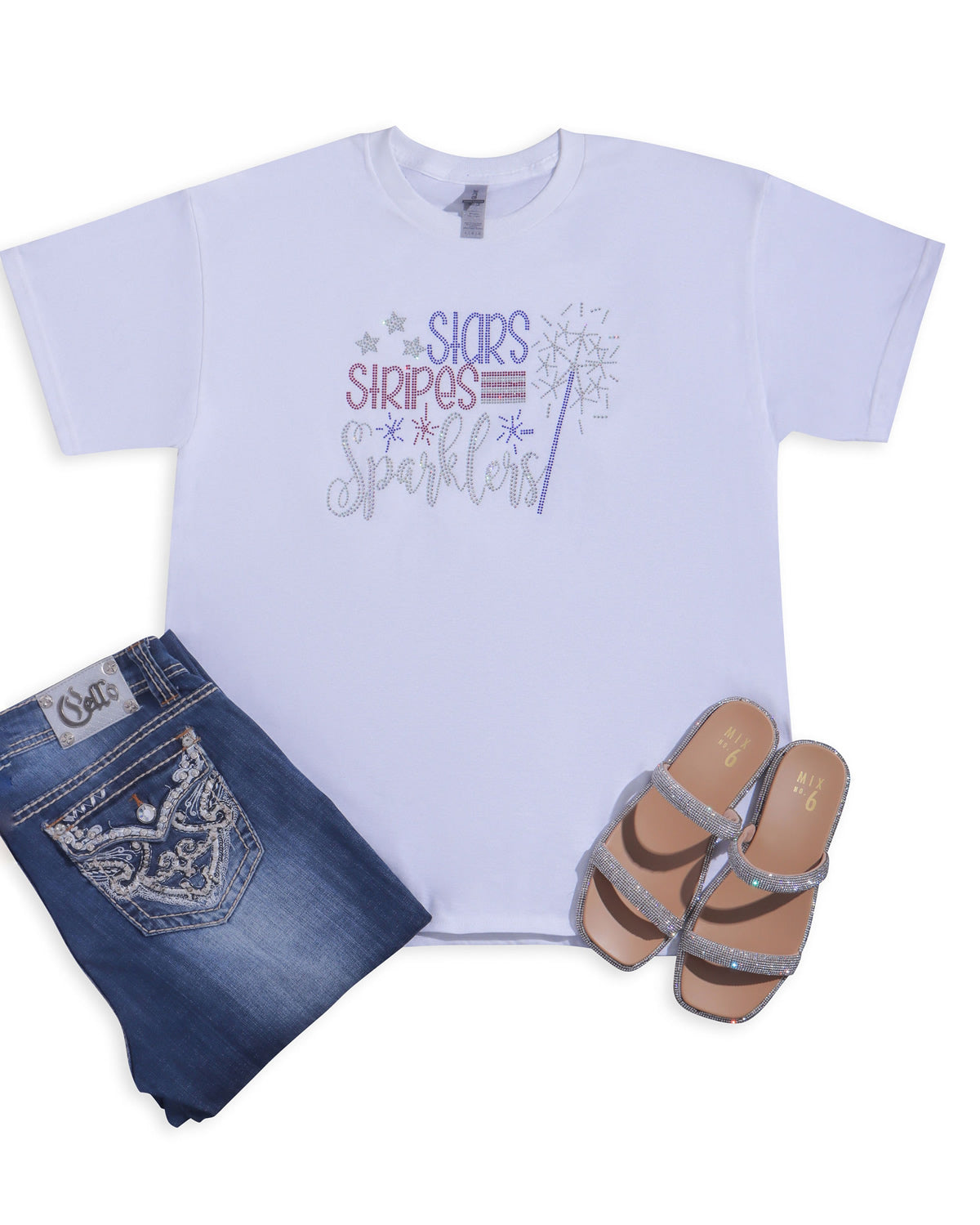 Stars Strips Sparklers Rhinestone T-shirt; US, USA, patriotic; Design-USA2