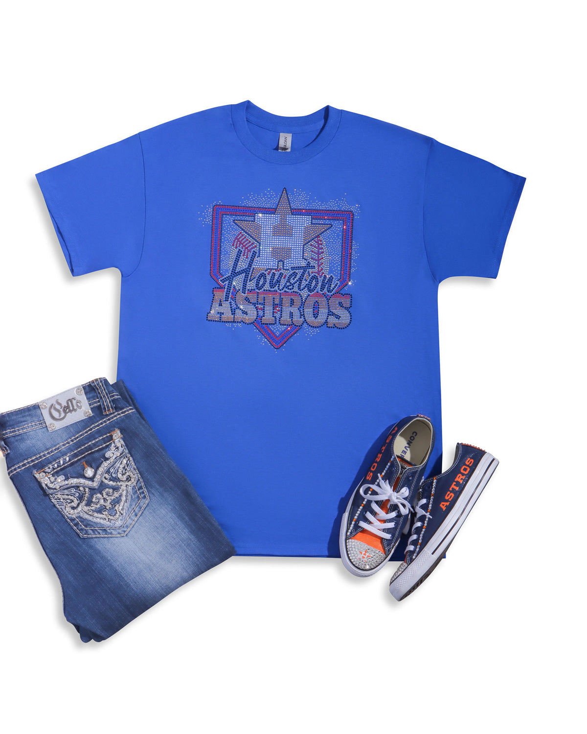 Houston Astros Badge Colorful Rhinestone T-shirt; baseball, H-Town; Large design; Design-HA11
