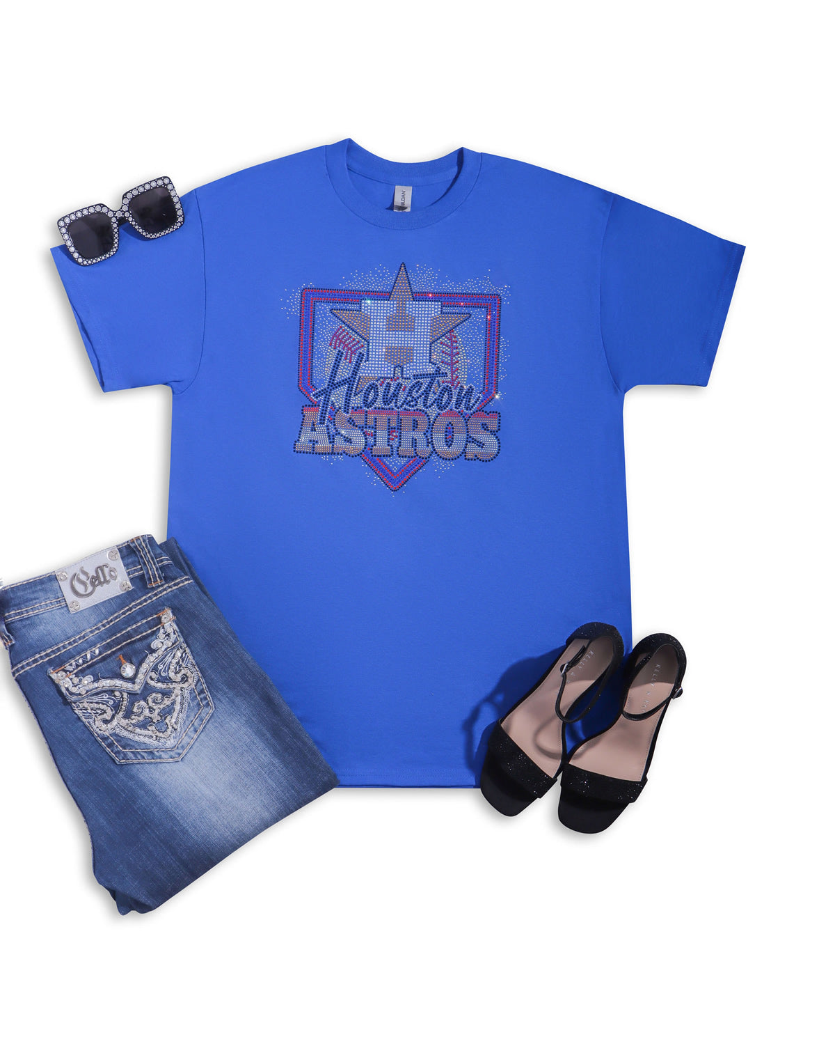Houston Astros Badge Colorful Rhinestone T-shirt; baseball, H-Town; Large design; Design-HA11