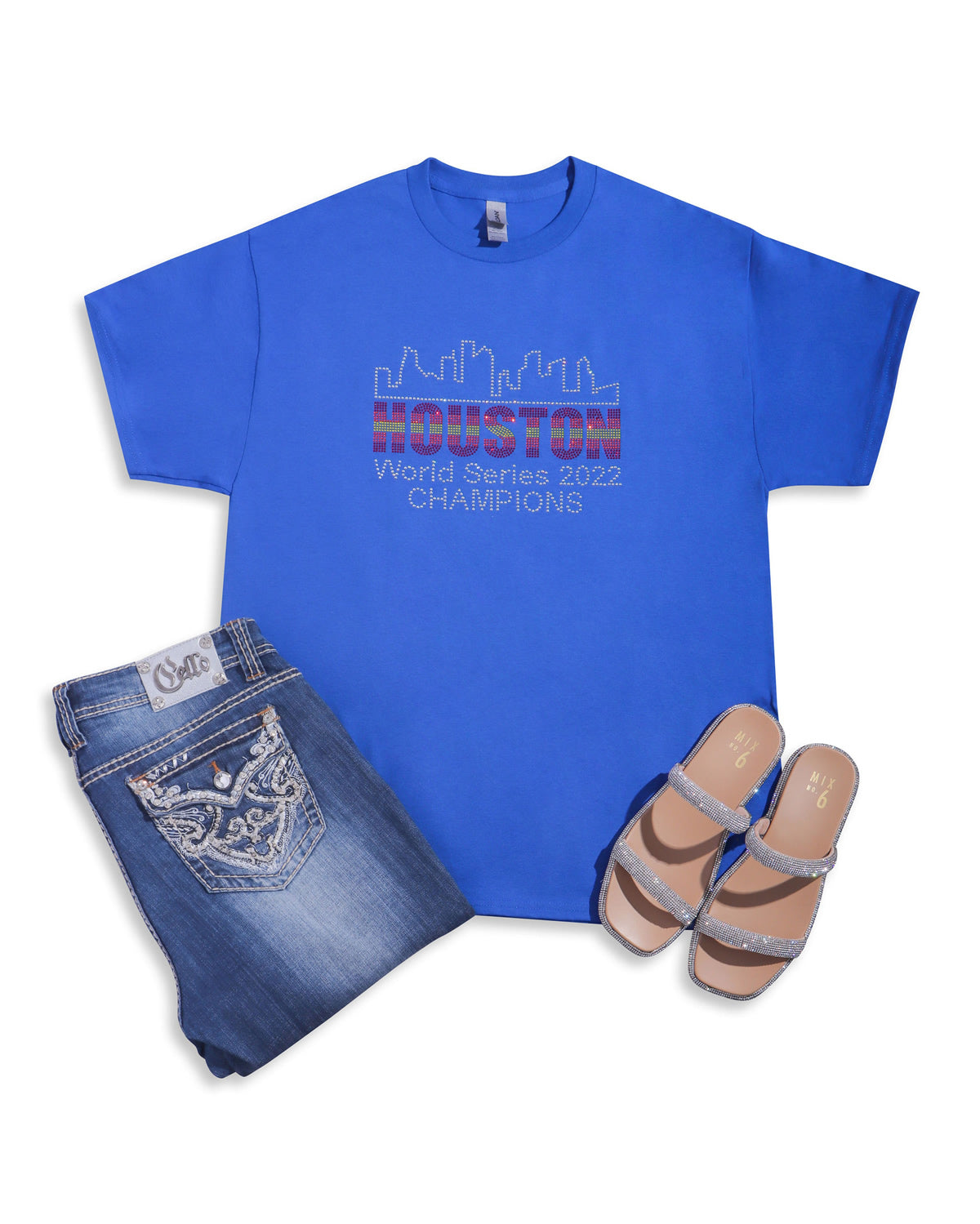 HOUSTON World Series 2022 CHAMPIONS+Skyline Rhinestone T-shirt; Design-HOU3