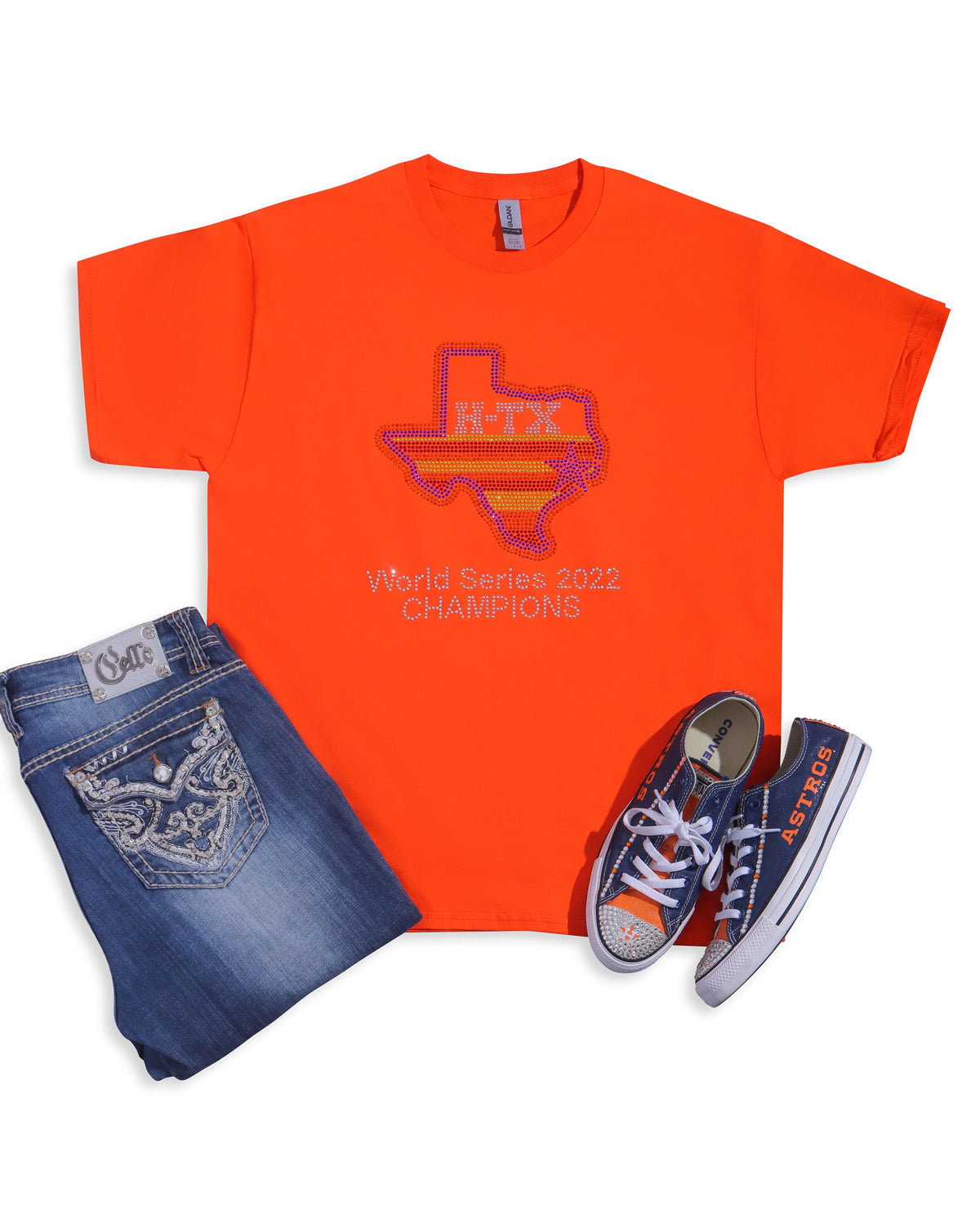 H-TX World Series 2022 CHAMPIONS Rhinestone T-shirt; Houston, H-Town; Design-HOU4