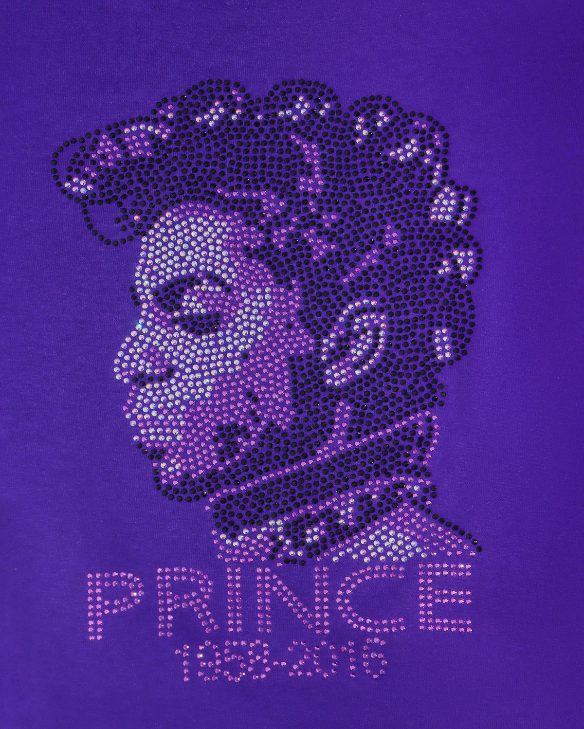 PRINCE 1958-2016 Rhinestone T-shirt; music, celebrity; Large design; Design-PR2