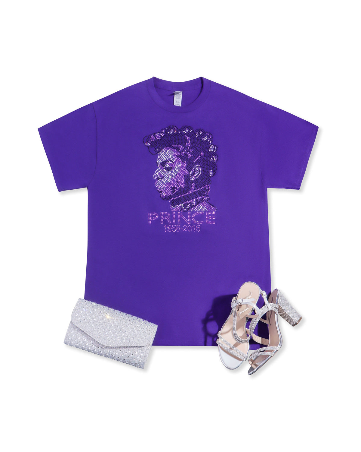 PRINCE 1958-2016 Rhinestone T-shirt; music, celebrity; Large design; Design-PR2