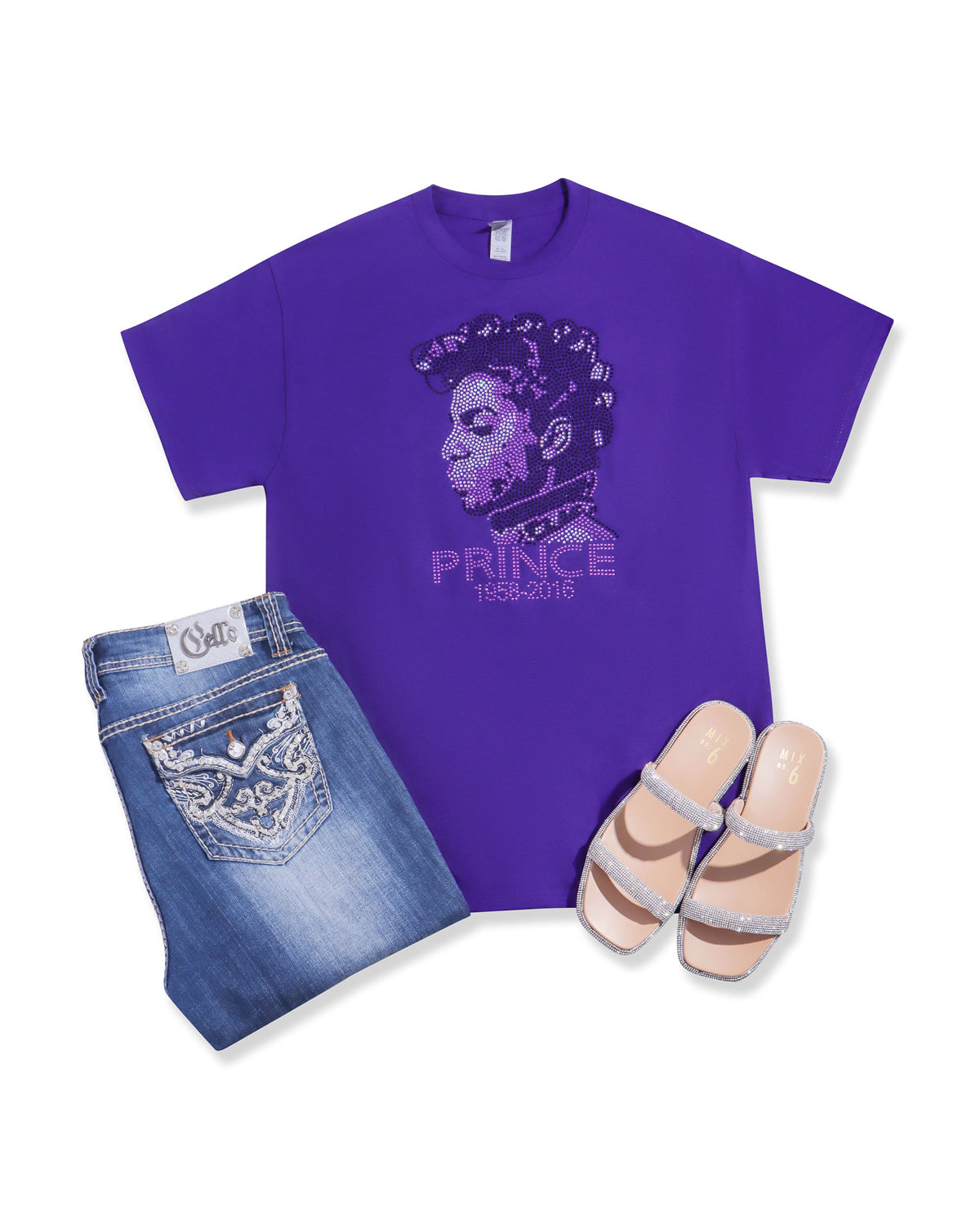 PRINCE 1958-2016 Rhinestone T-shirt; music, celebrity; Large design; Design-PR2