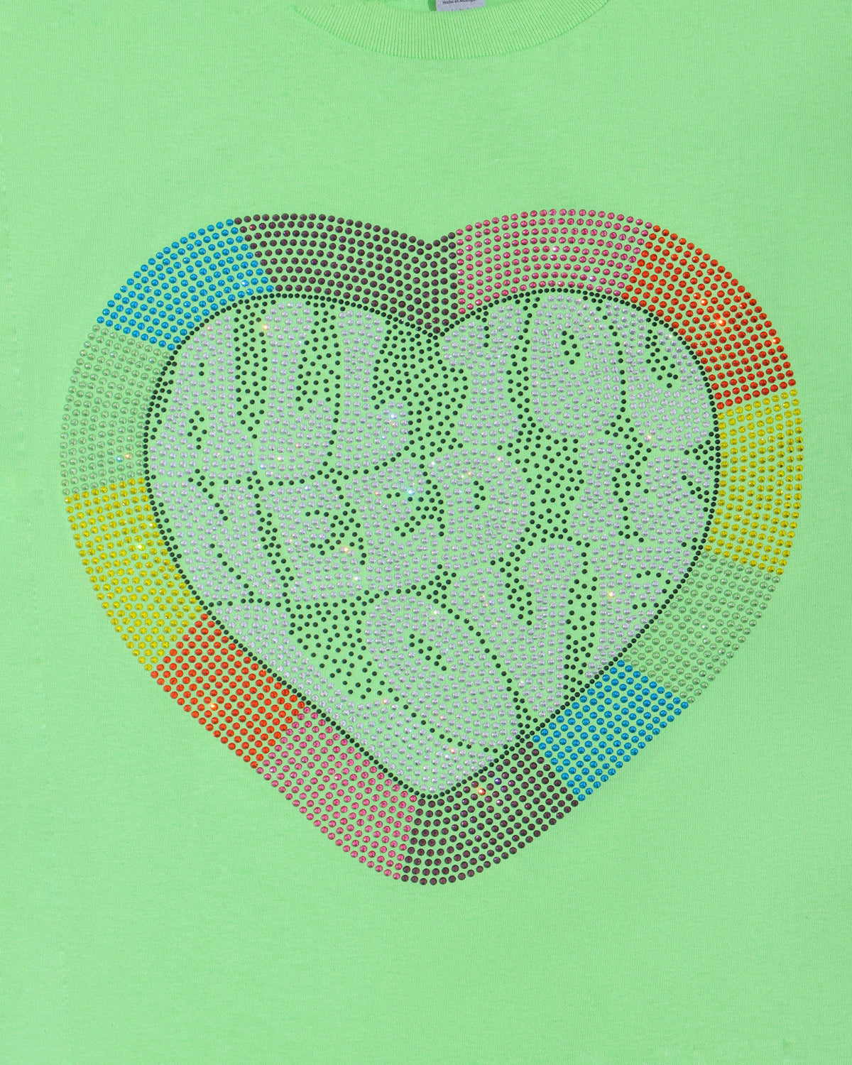 ALL YOU NEED IS LOVE Heart Rhinestone T-shirt; rainbow; PRIDE-2