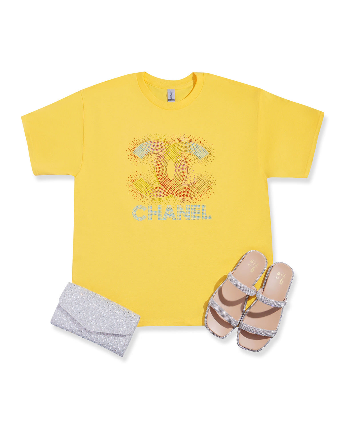 CHANEL Pastel Rhinestone T-shirt;CC; Design-C7