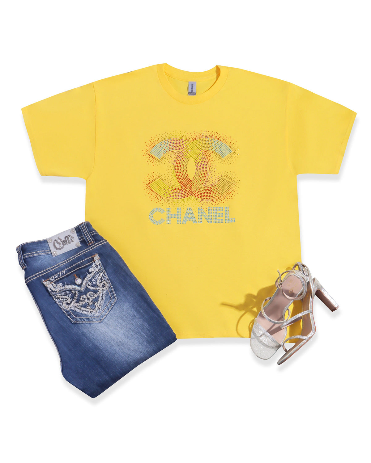 CHANEL Pastel Rhinestone T-shirt;CC; Design-C7